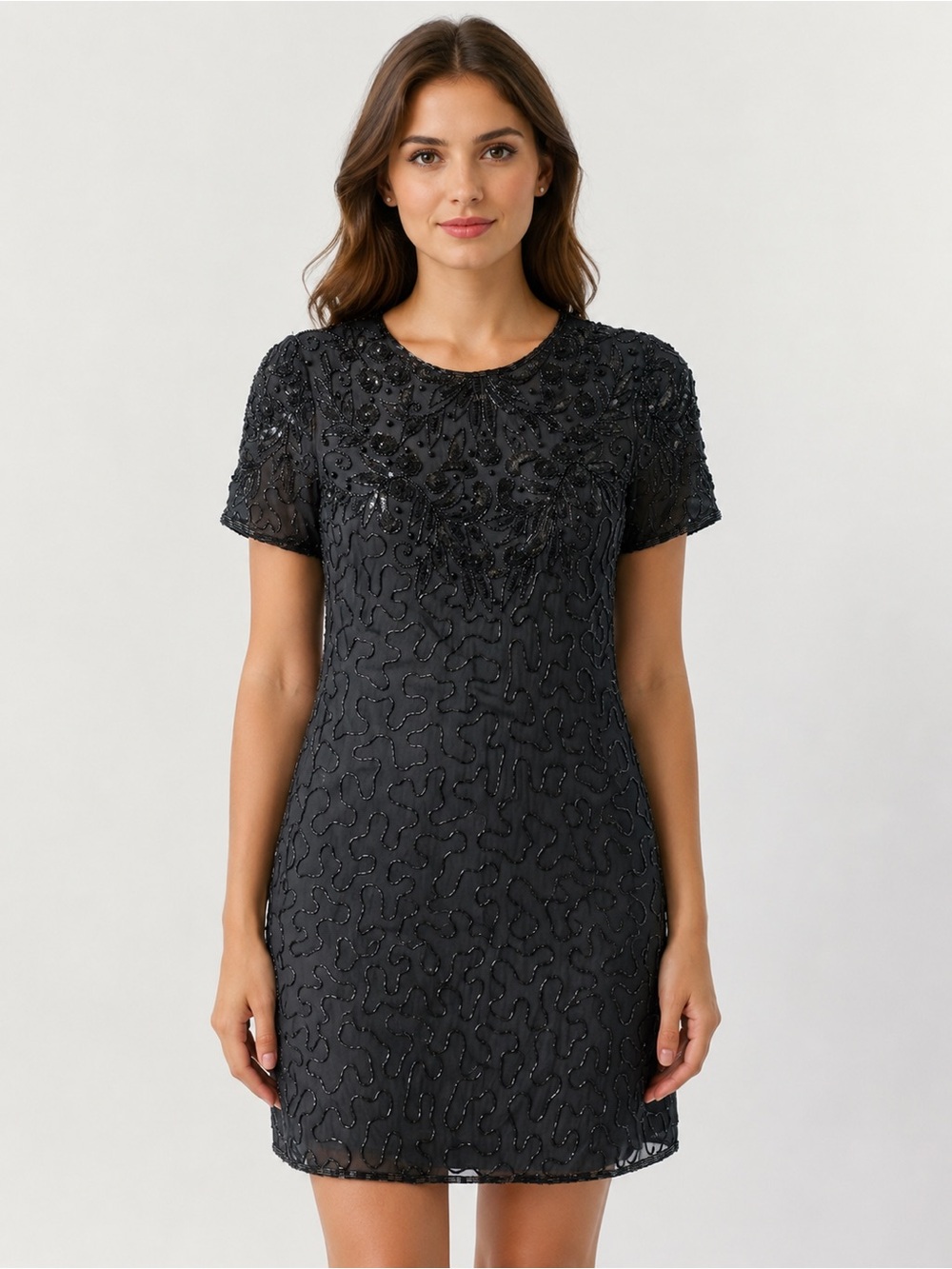 Beaded Dreams 100% Silk Beaded Sequin Cocktail Dress Black Small Vintage Glam